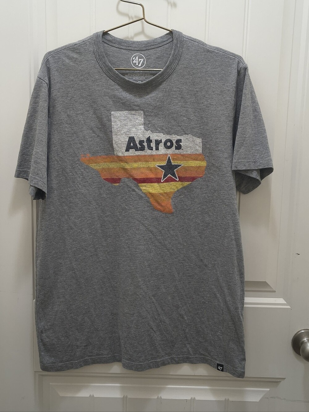 '47 Brand Houston Astros Tequila Sunrise Texas Logo Gray T-Shirt Men's Large
